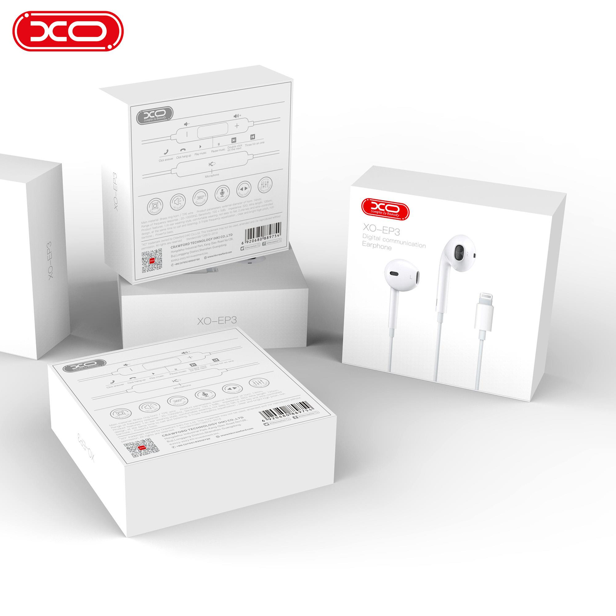 XO EP3 Lightning Çıkışlı Mikrofon Multimedya Tuşlu Ekstra Bass Özellikli Tak Çalıştır Kablolu Kulaklık Bluetooth Gerektimez