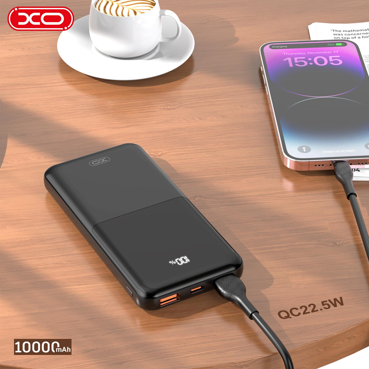XO PR205 22.5W PD Hızlı Fast Çift USB-A / TYPE-C (USB-C) 3 Çıkışlı Gösterge Ekranlı 10000 Mah Powerbank Şarj Aleti
