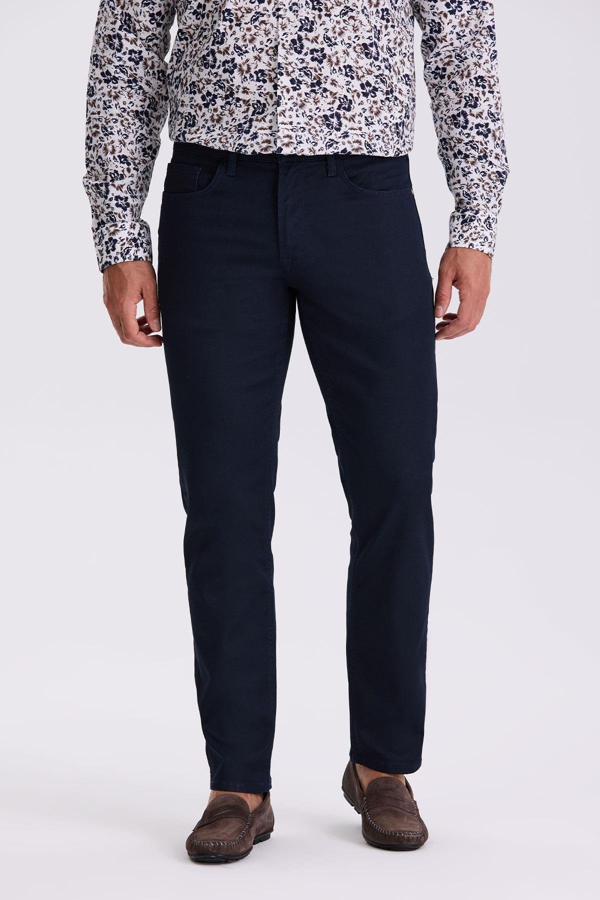Koyu Lacivert Slim Fit Pamuklu Düz Jean Kot Pantolon