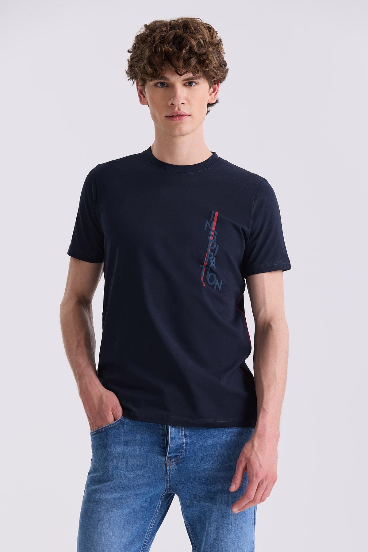 Lacivert Slim Fit Bisiklet Yaka T-Shirt