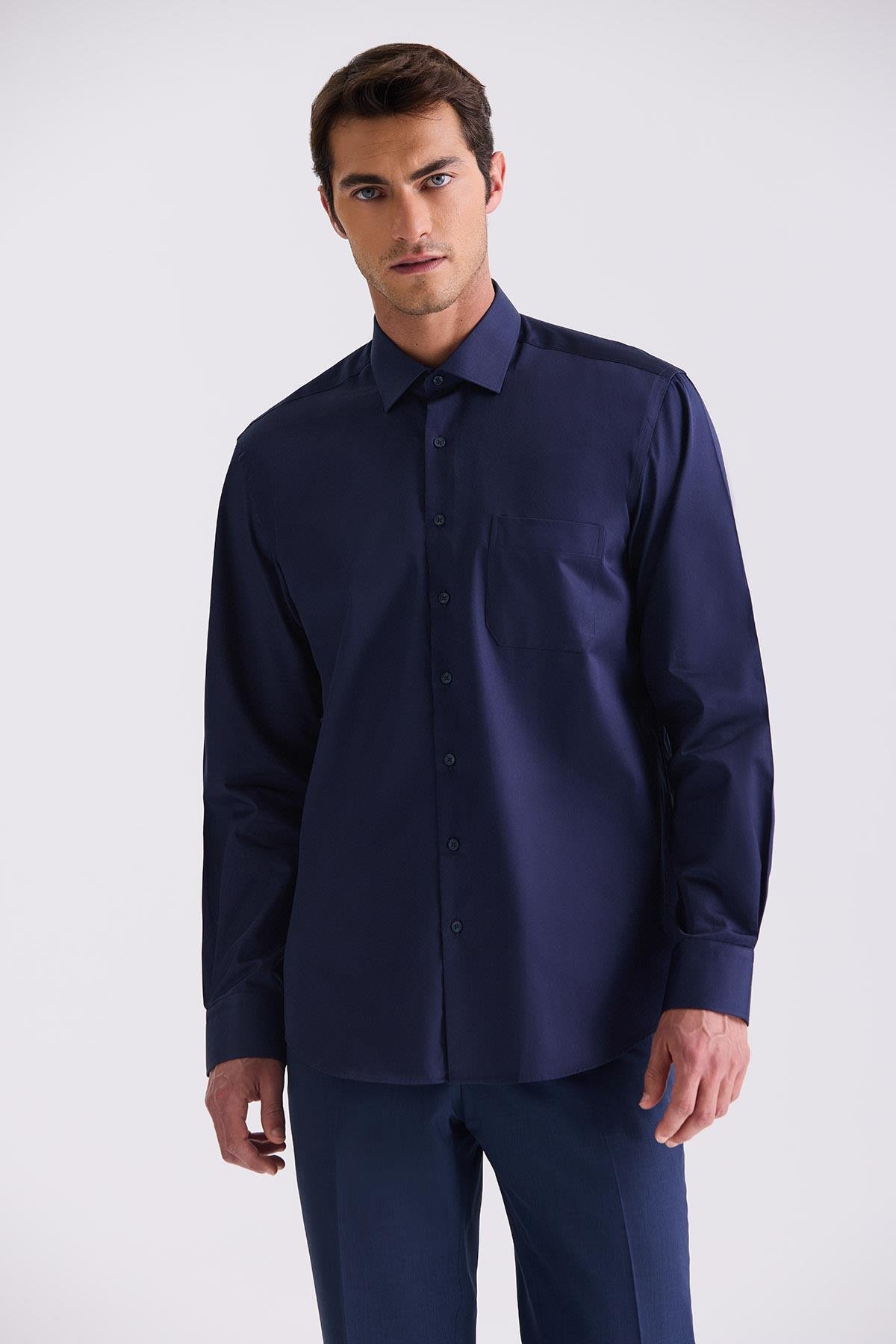 Lacivert Classic Fit %100 Pamuk Gömlek