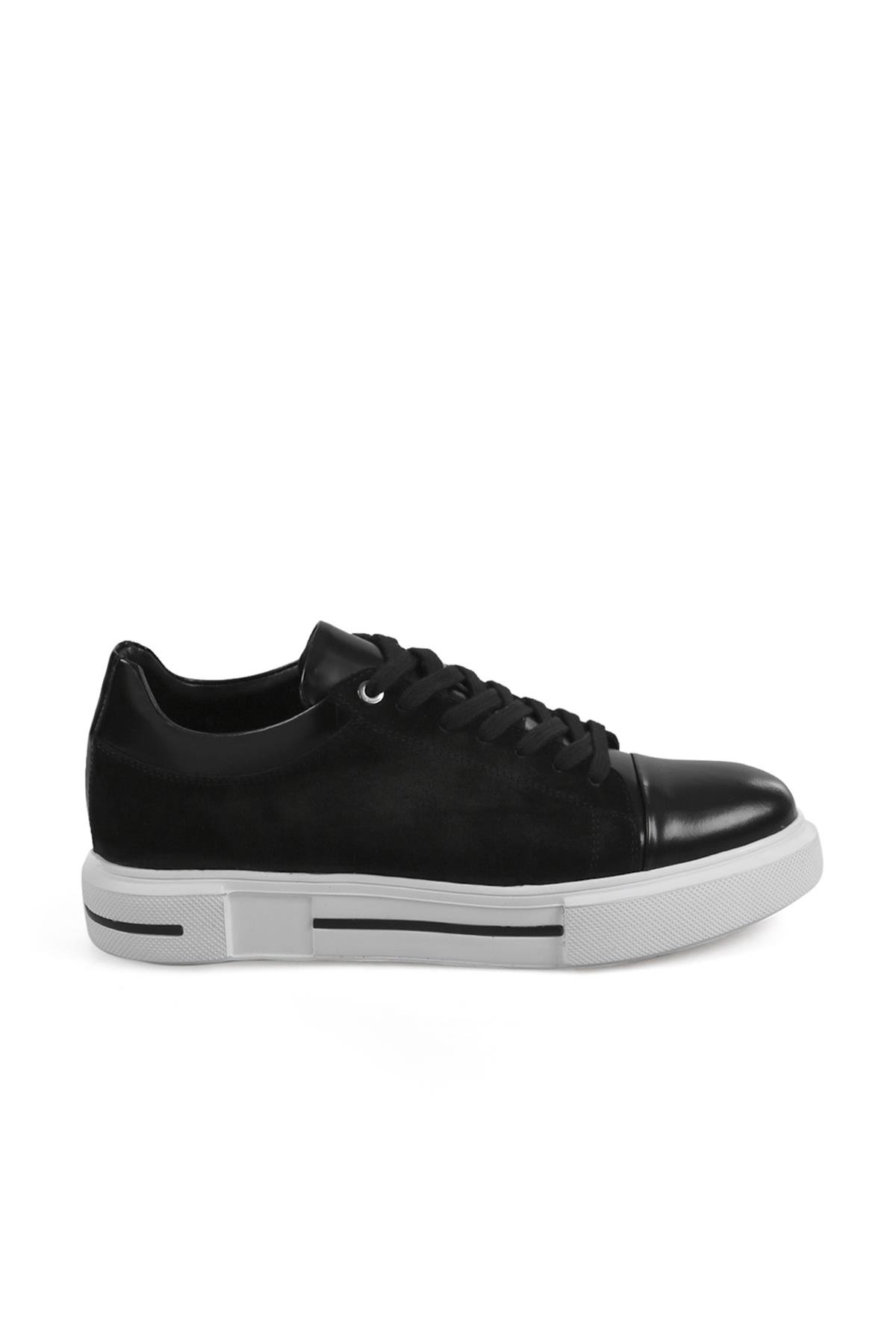 Siyah %100 Deri Havuzlu Taban Sneaker Ayakkabı