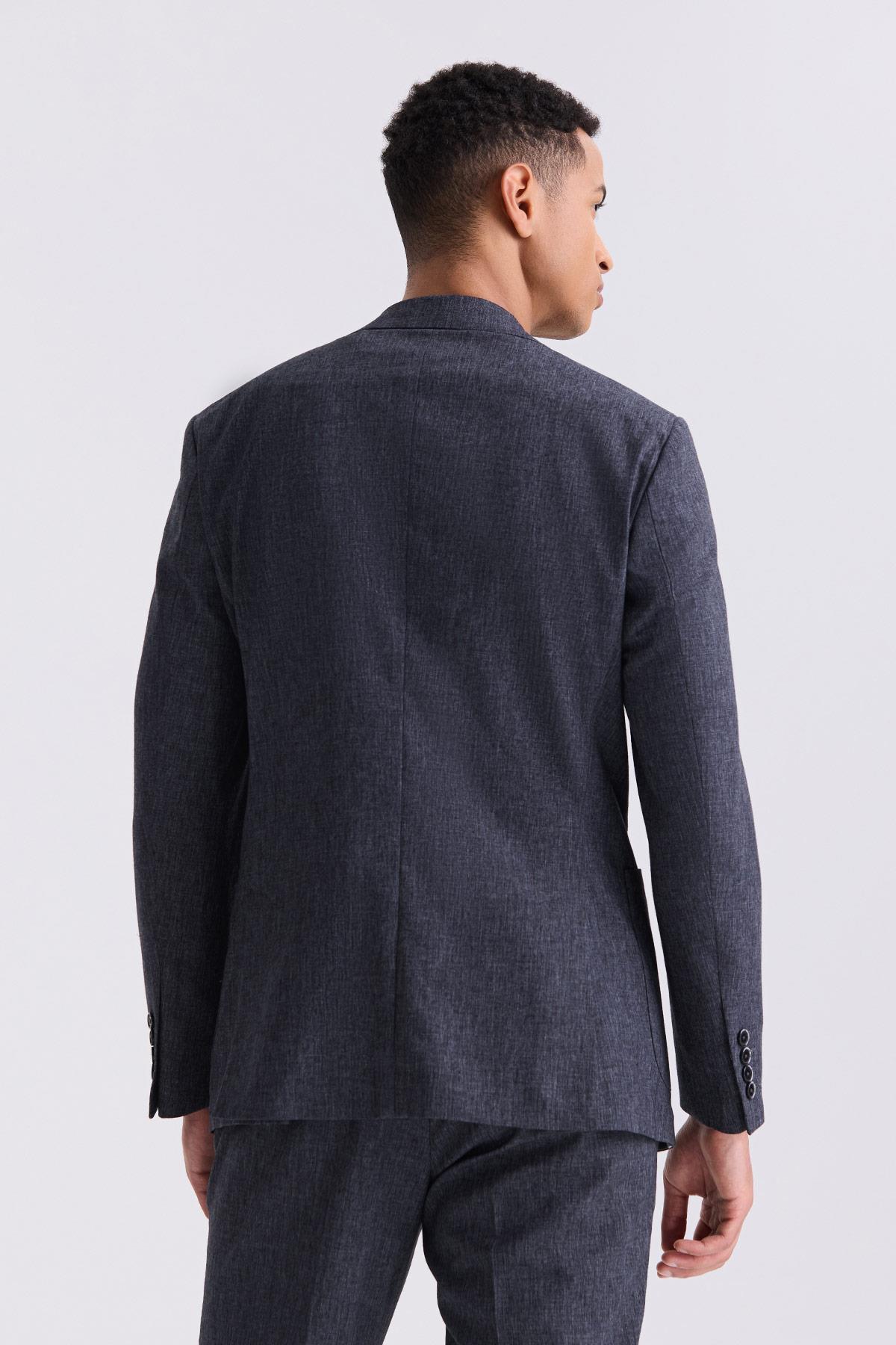 Koyu Lacivert Slim Fit Mono Yaka Keten Takım ElbiseSlim Fit Takım ElbiseJakamen