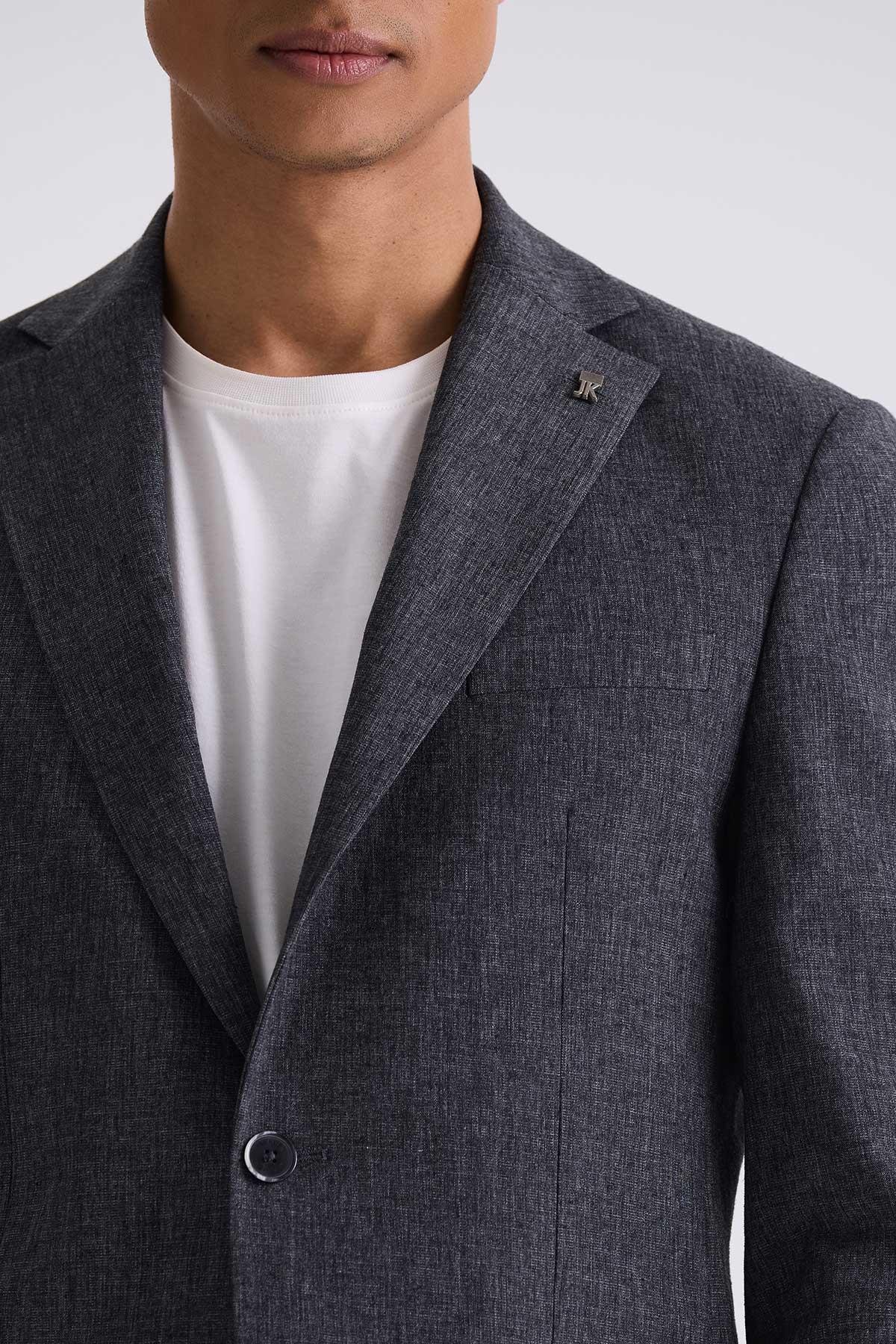 Siyah Slim Fit Mono Yaka Keten Takım ElbiseSlim Fit Takım ElbiseJakamen