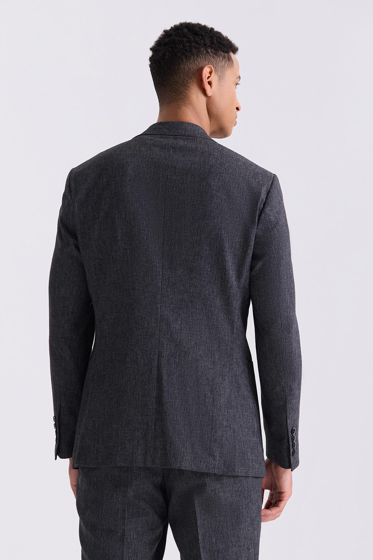 Siyah Slim Fit Mono Yaka Keten Takım ElbiseSlim Fit Takım ElbiseJakamen