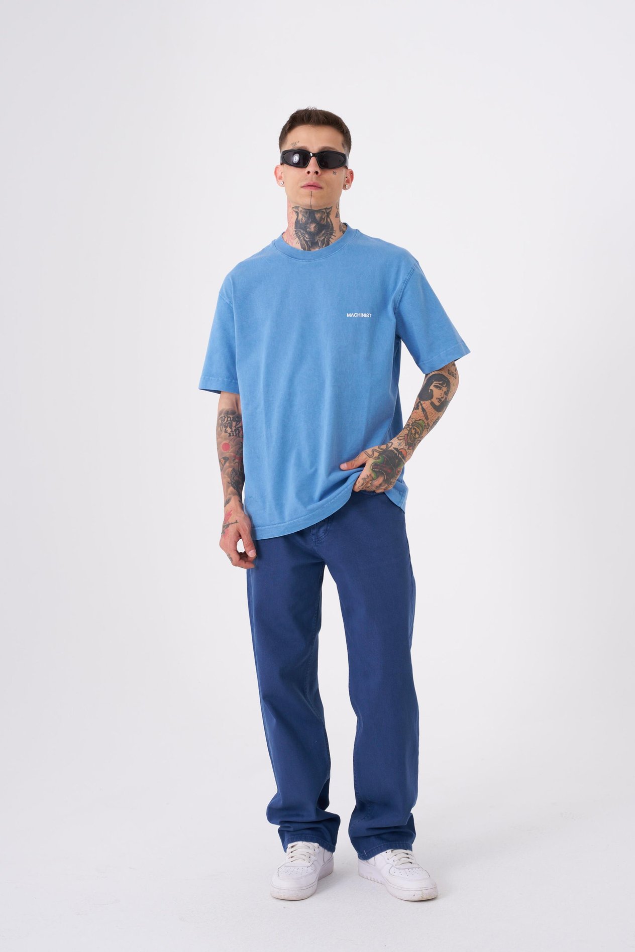 Dyed Baggy Gabardin Jeans Pantolon Lacivert