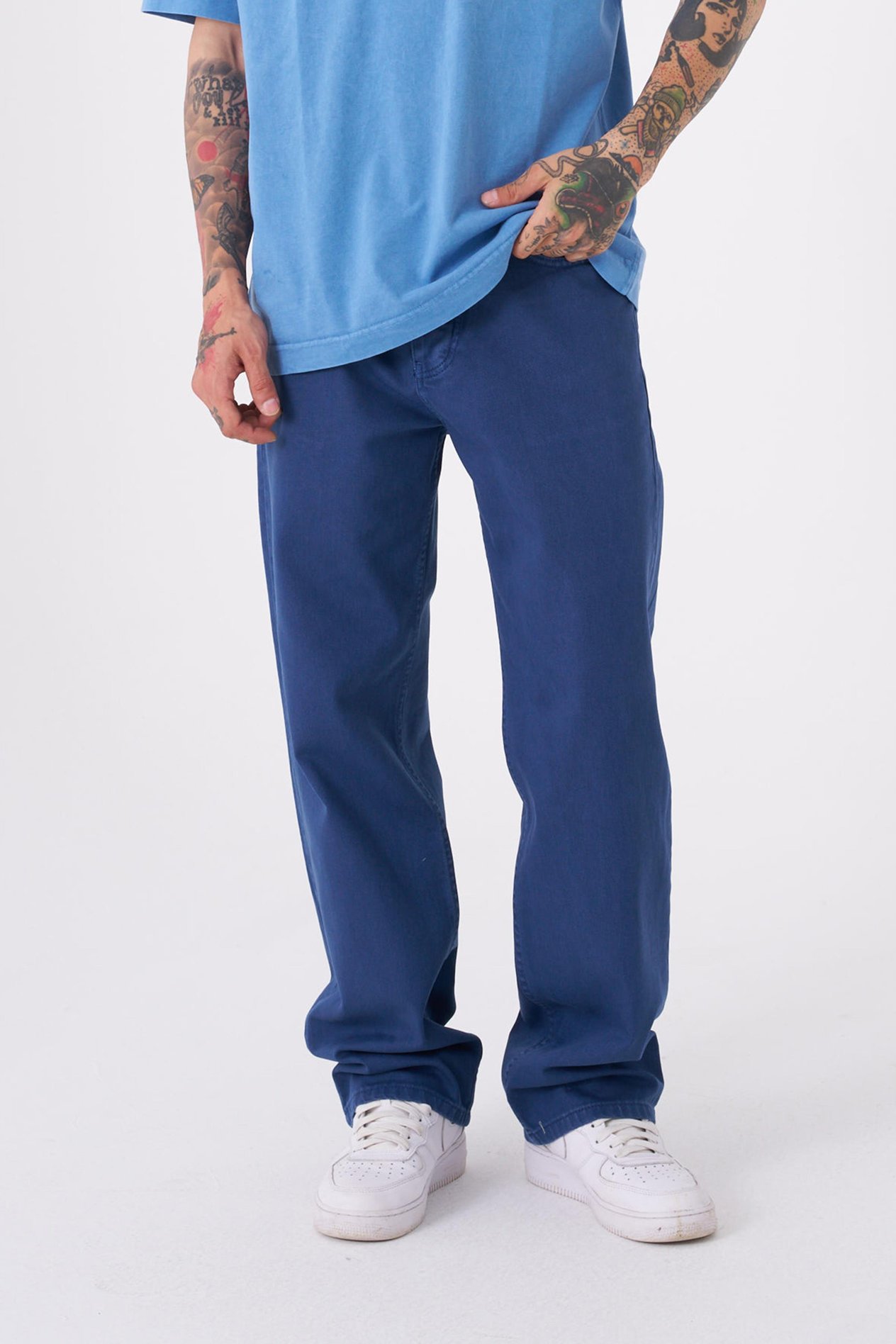 Dyed Baggy Gabardin Jeans Pantolon Lacivert
