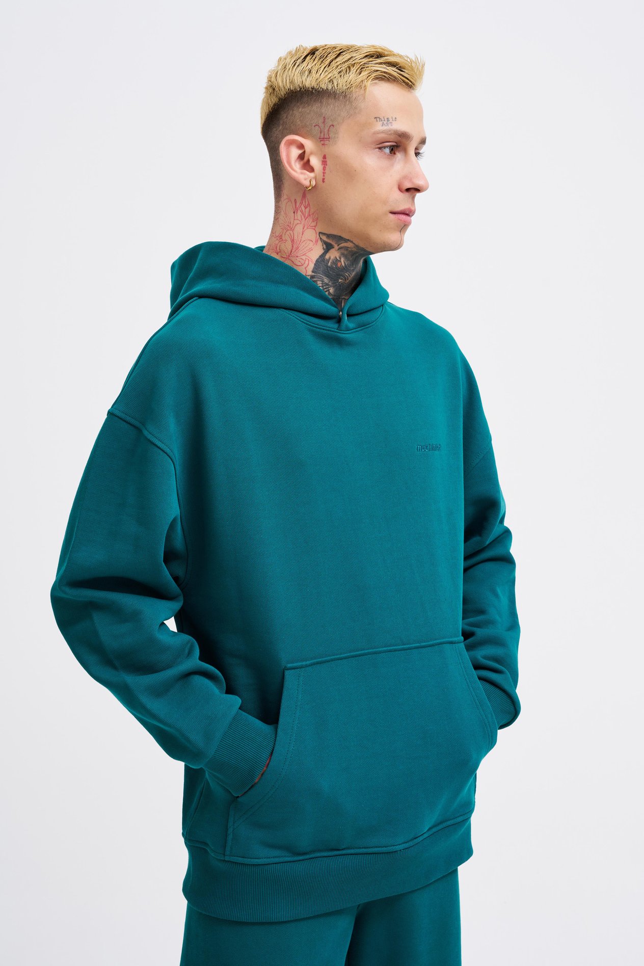 Erkek Basic Diyagonel Hoodie OIL GREEN