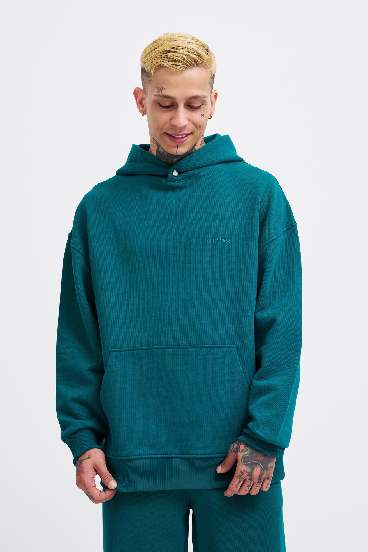 Erkek Basic Diyagonel Hoodie OIL GREEN