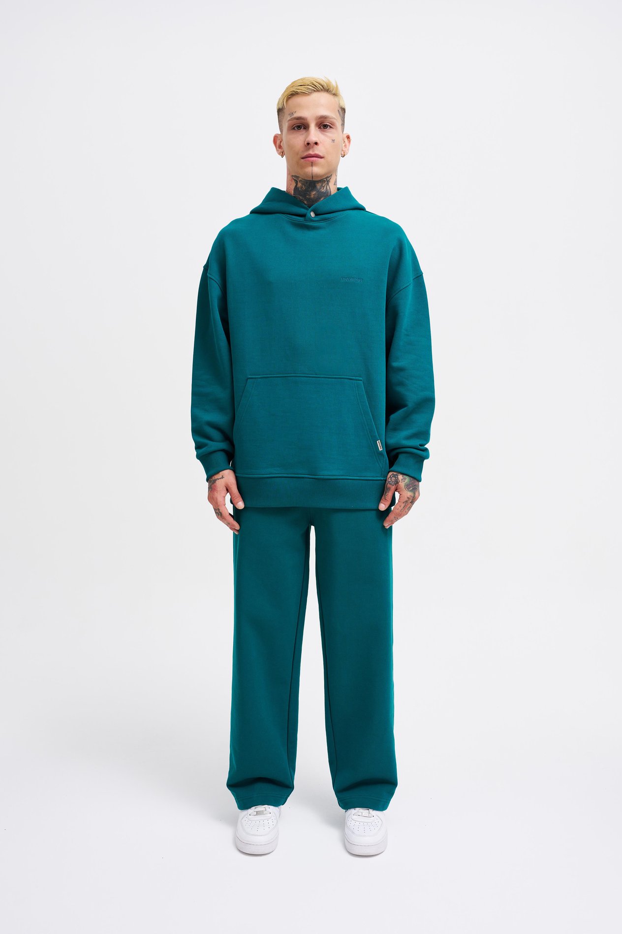 Erkek Basic Diyagonel Hoodie OIL GREEN
