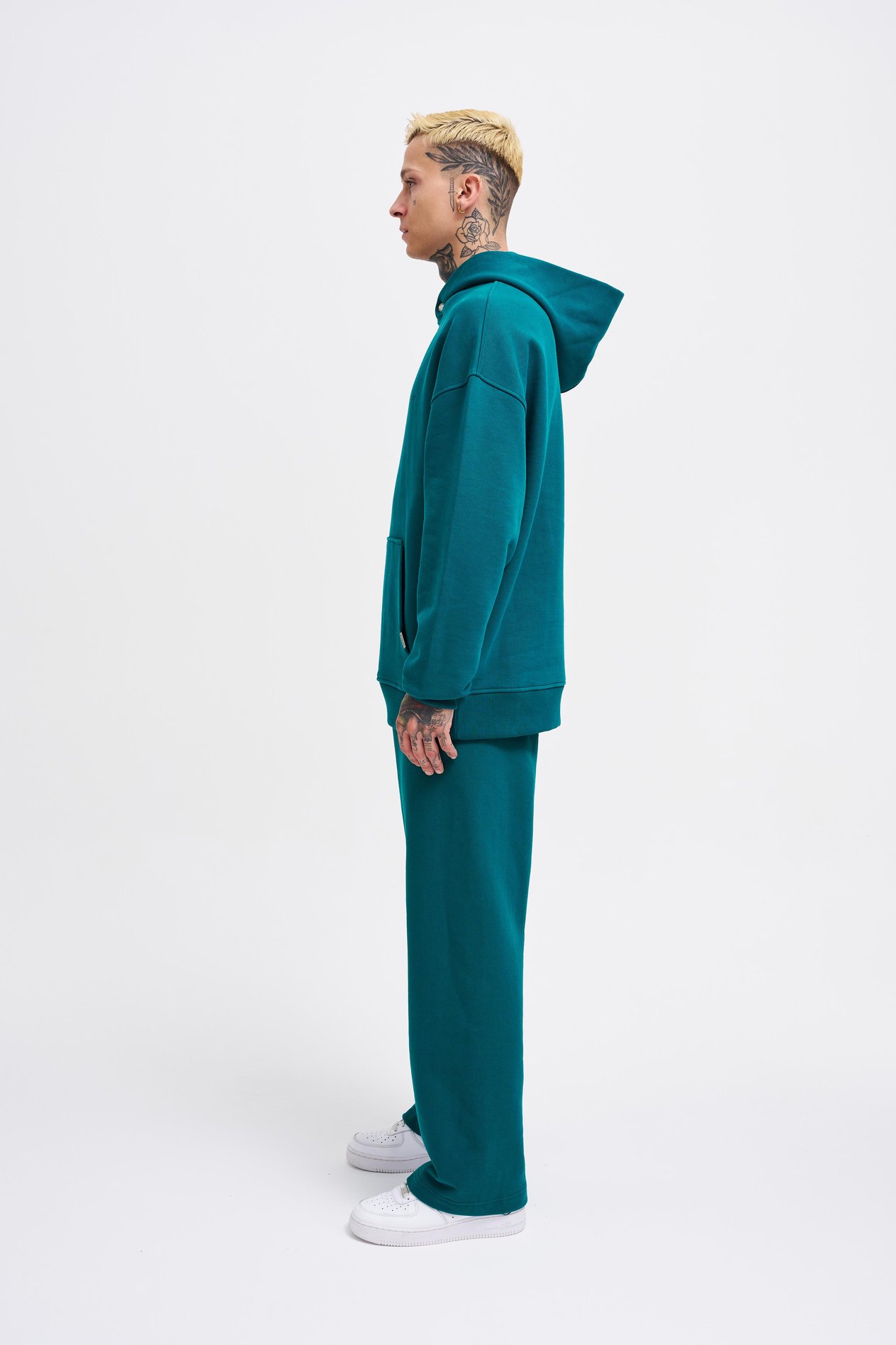 Erkek Basic Diyagonel Hoodie OIL GREEN