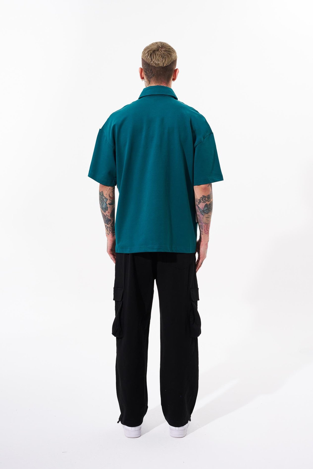 Erkek Be Yourself Polo Yaka Oversize Petrol Yeşili Tişört