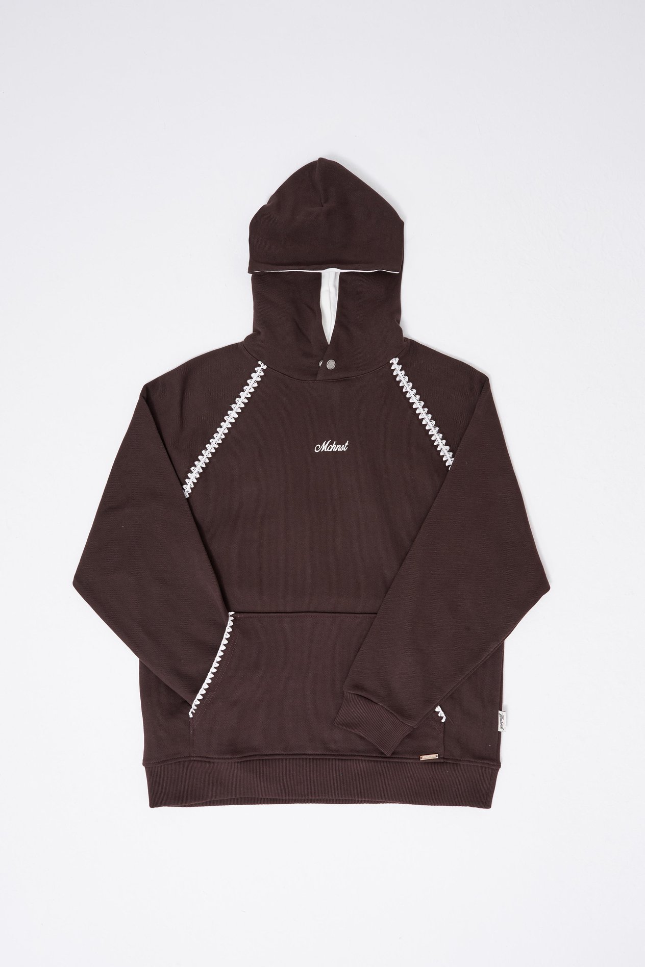 Erkek Crochet Embroidered Hoodie OAK COFFE