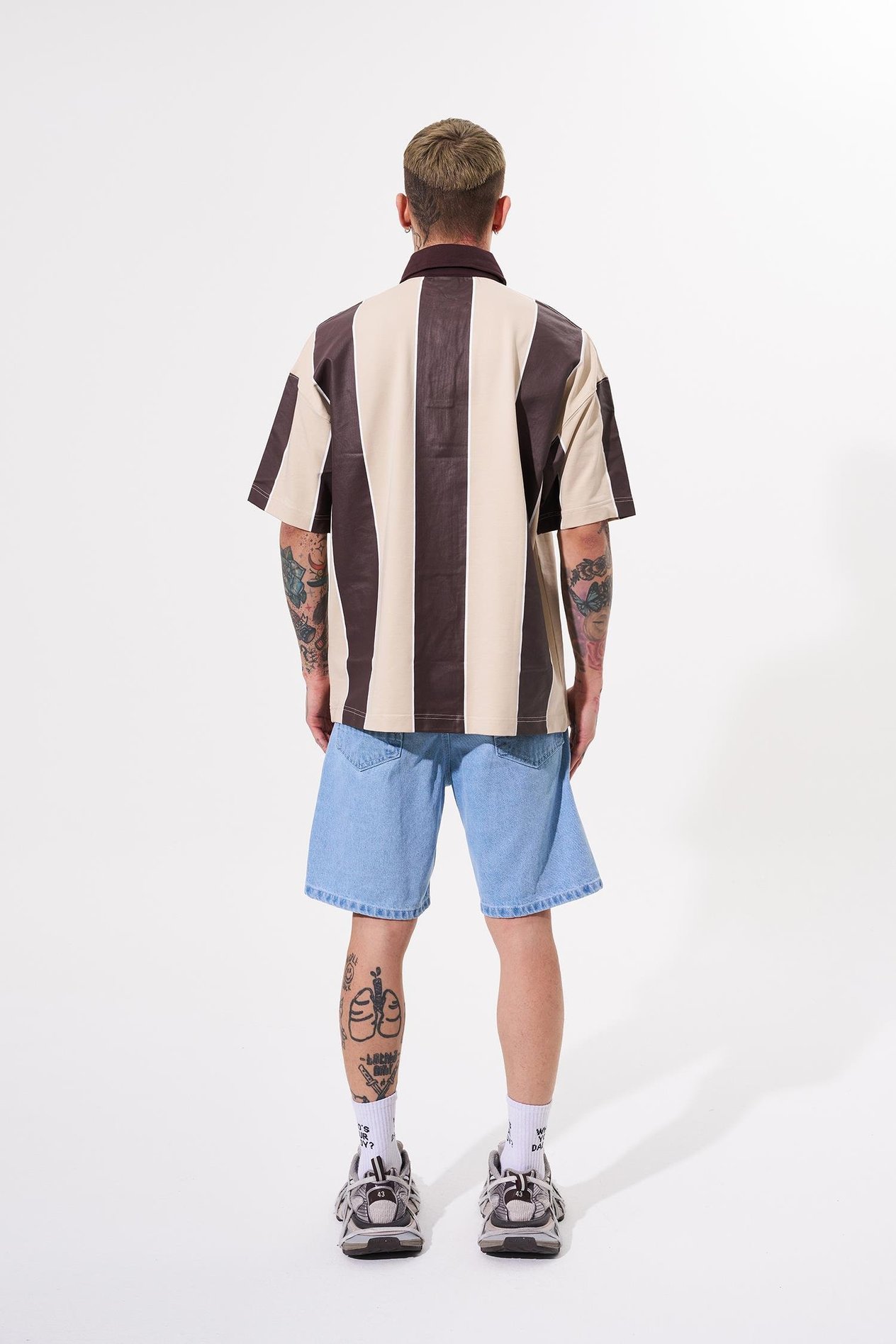 Erkek Thic Stripes Polo Yaka Bej Kahve Tişört