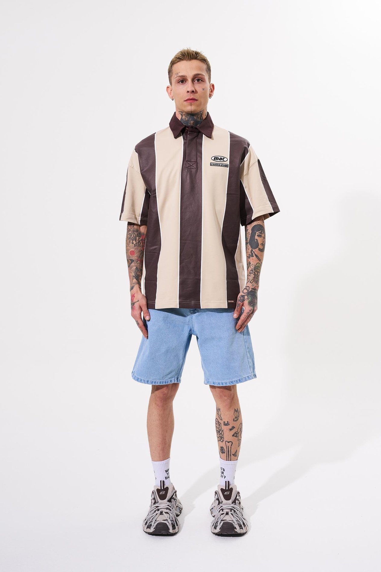 Erkek Thic Stripes Polo Yaka Bej Kahve Tişört