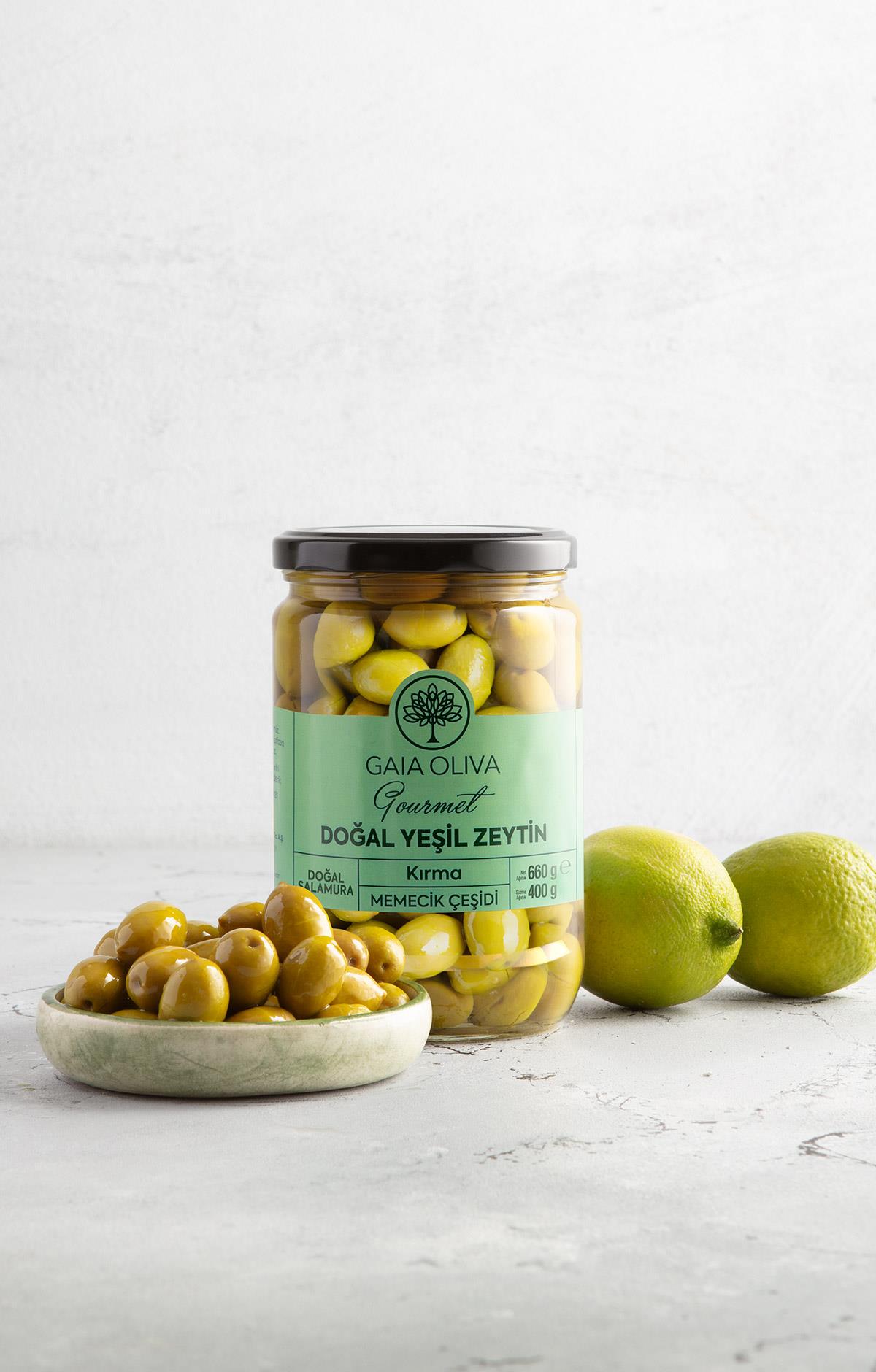 Doğal Yeşil Zeytin, Kırma Memecik Çeşidi, Doğal Salamura, Net: 660 gr