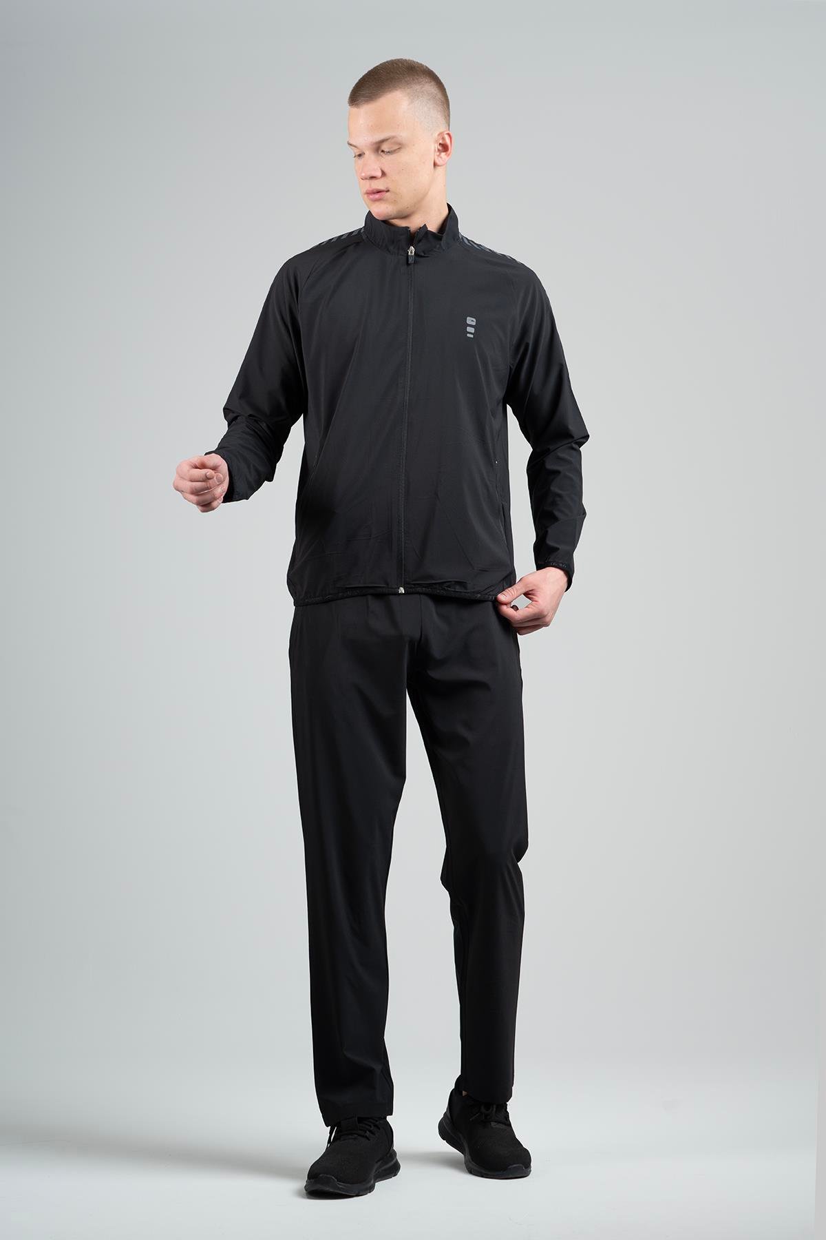 Maraton Active Comfort Erkek Dik Yaka Dar Paça Reglan Kol Antrenman Siyah Eşofman Takımı 22663