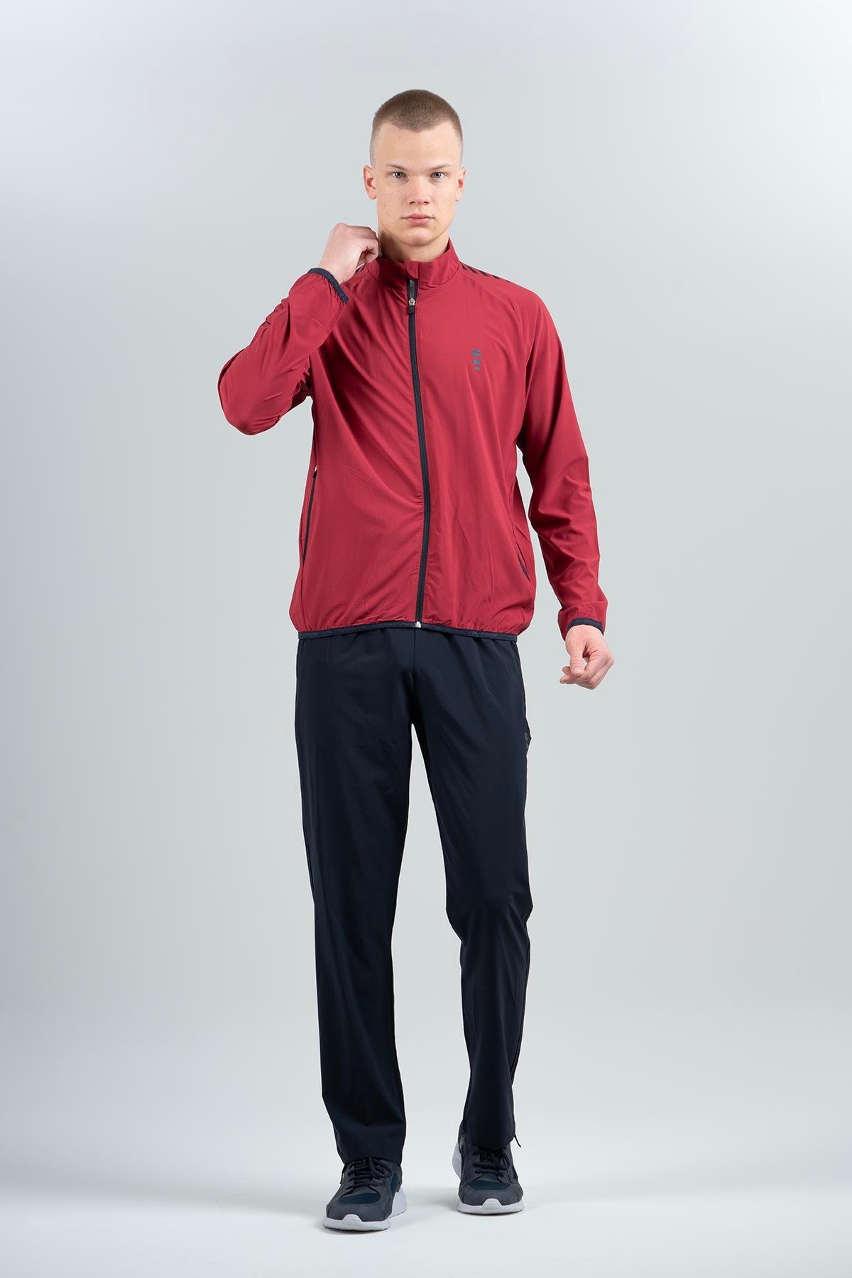 Maraton Active Comfort Erkek Dik Yaka Dar Paça Reglan Kol Antrenman Koyu Kırmızı Eşofman Takımı 22663