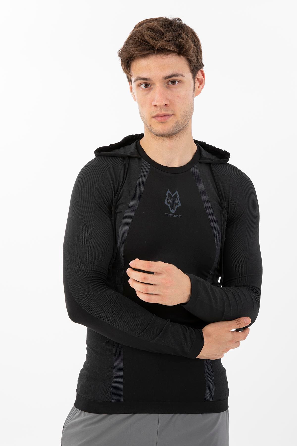 Maraton Active SlimFit Erkek Kapşonlu  Uzun Kol Koşu Sweatshirt 826029