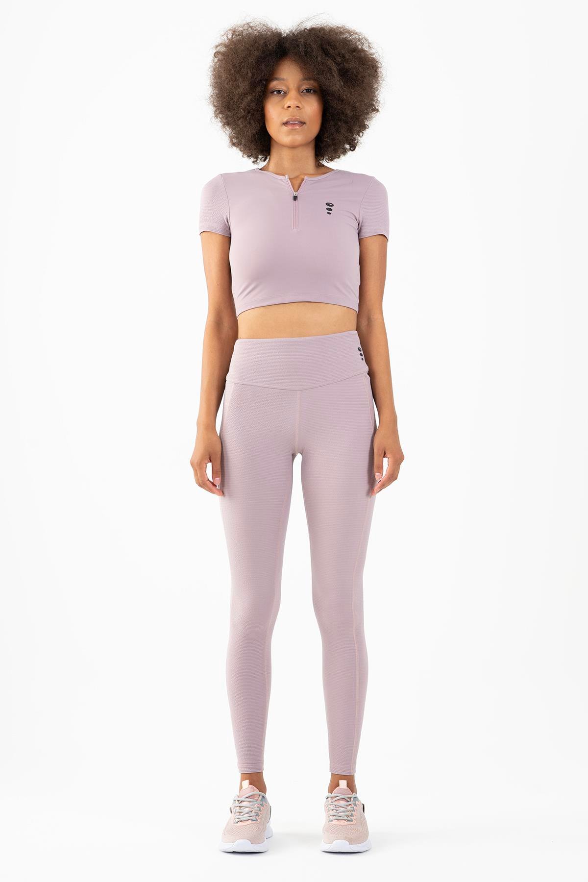 Maraton Active SlimFit Kadın Bisiklet Yaka  Kısa Kol Fitness Crop Top 21973