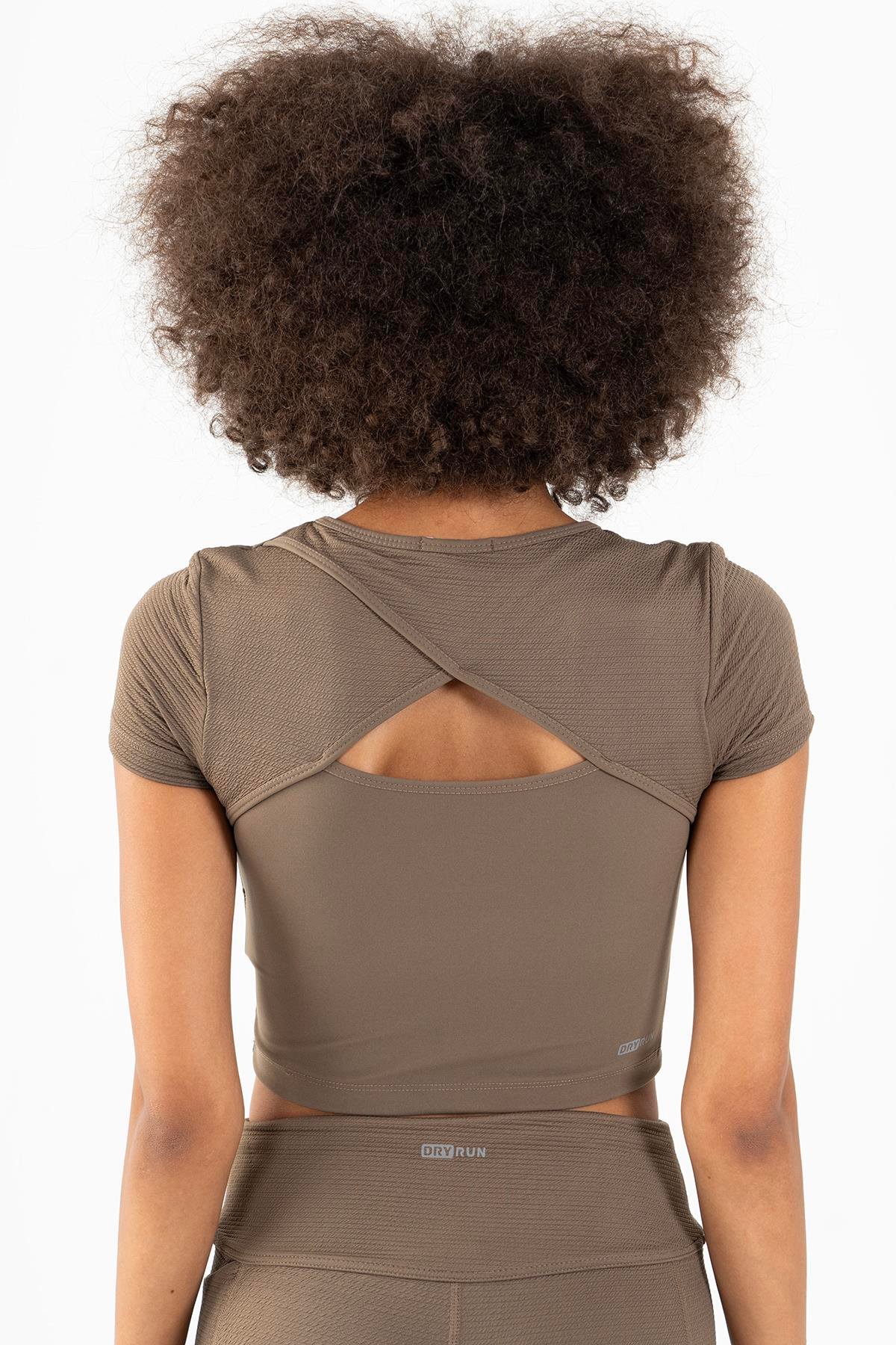 Maraton Active SlimFit Kadın Bisiklet Yaka  Kısa Kol Fitness Crop Top 21973