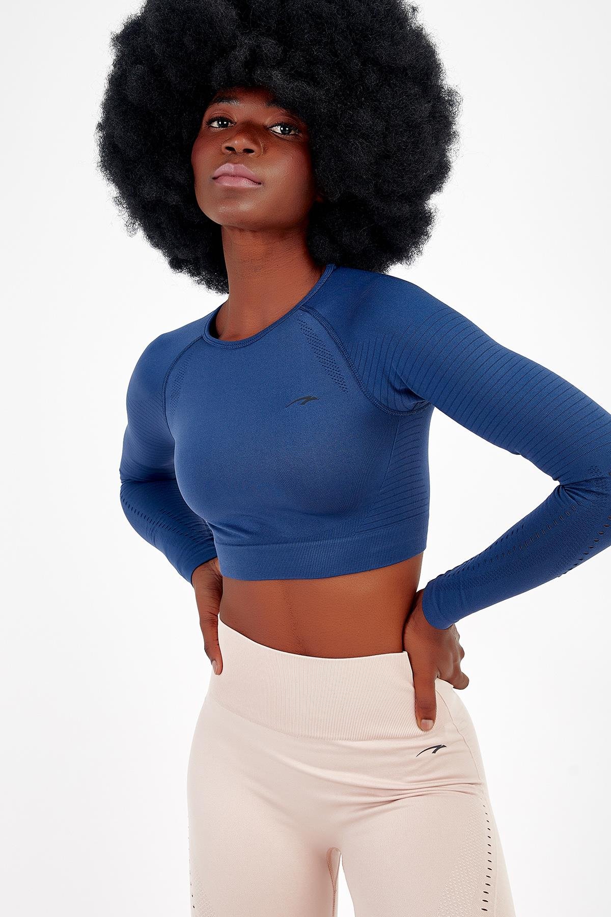 Maraton Active SlimFit Kadın Bisiklet Yaka  Uzun Kol Fitness Crop Top 816008