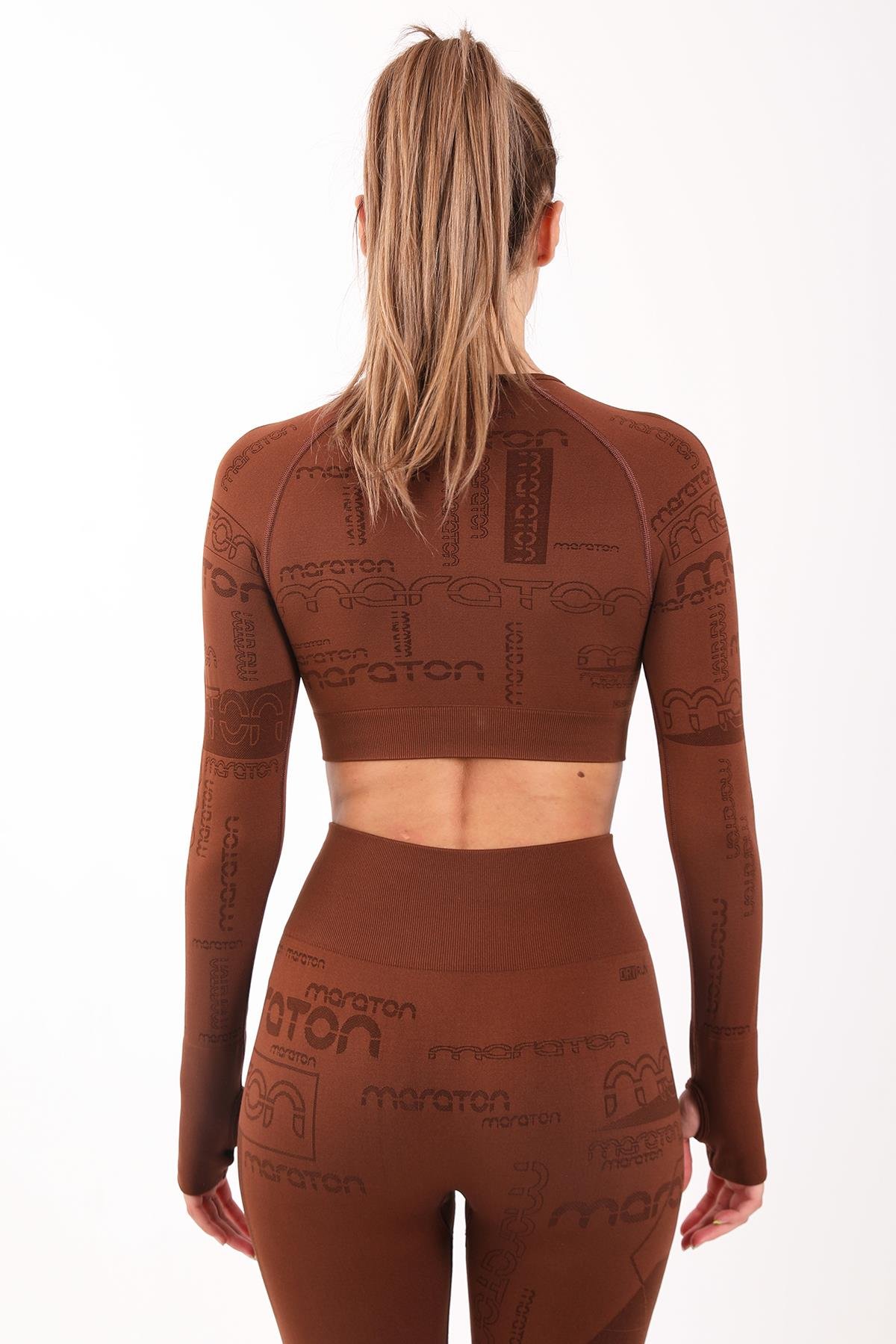 Maraton Active SlimFit Kadın Bisiklet Yaka  Uzun Kol Koşu Crop Top 816025