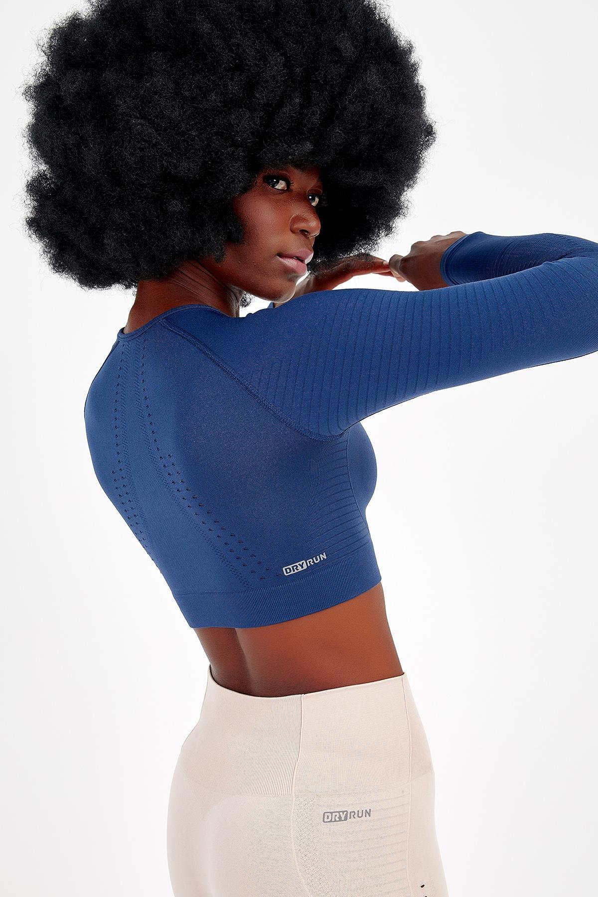 Maraton Active SlimFit Kadın Bisiklet Yaka  Uzun Kol Fitness Crop Top 816008