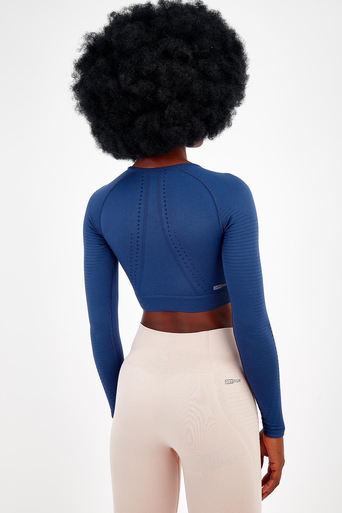 Maraton Active SlimFit Kadın Bisiklet Yaka  Uzun Kol Fitness Crop Top 816008