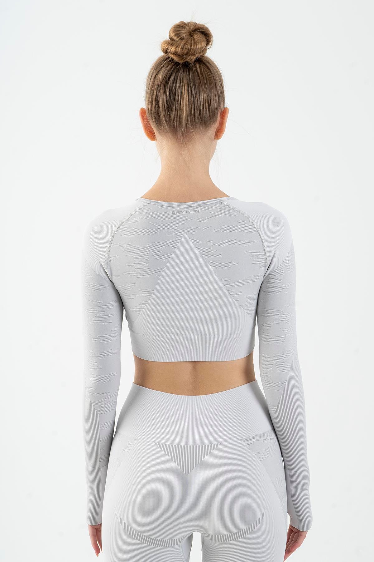 Maraton Active SlimFit Kadın Bisiklet Yaka  Uzun Kol Fitness Crop Top 816013