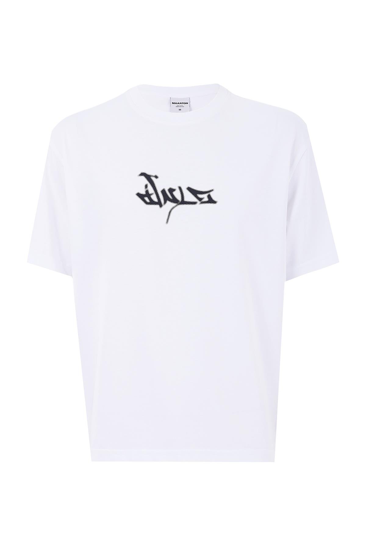 Maraton CASUAL BOXY Erkek Bisiklet Yaka  Kısa Kol HYPE Beyaz T-shirt 23929