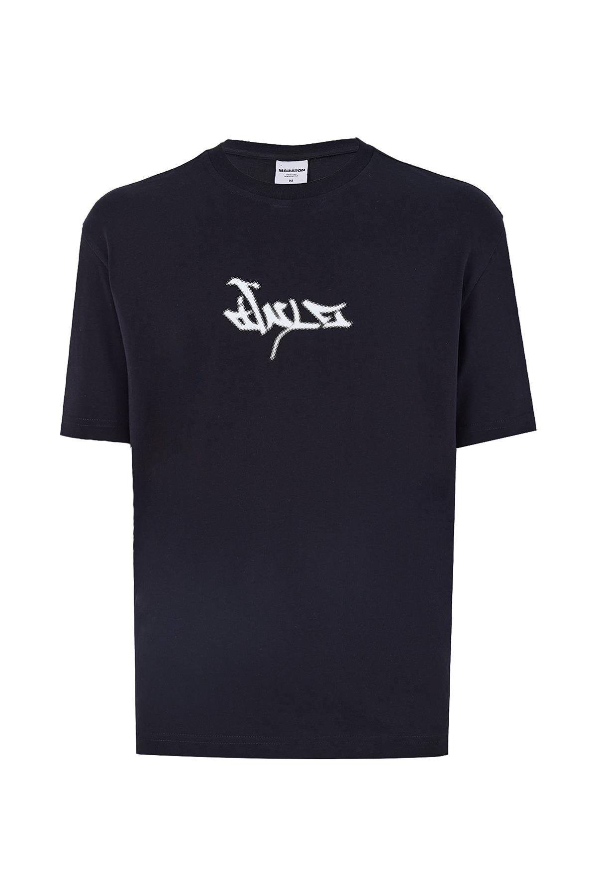 Maraton CASUAL BOXY Erkek Bisiklet Yaka  Kısa Kol HYPE Siyah T-shirt 23929