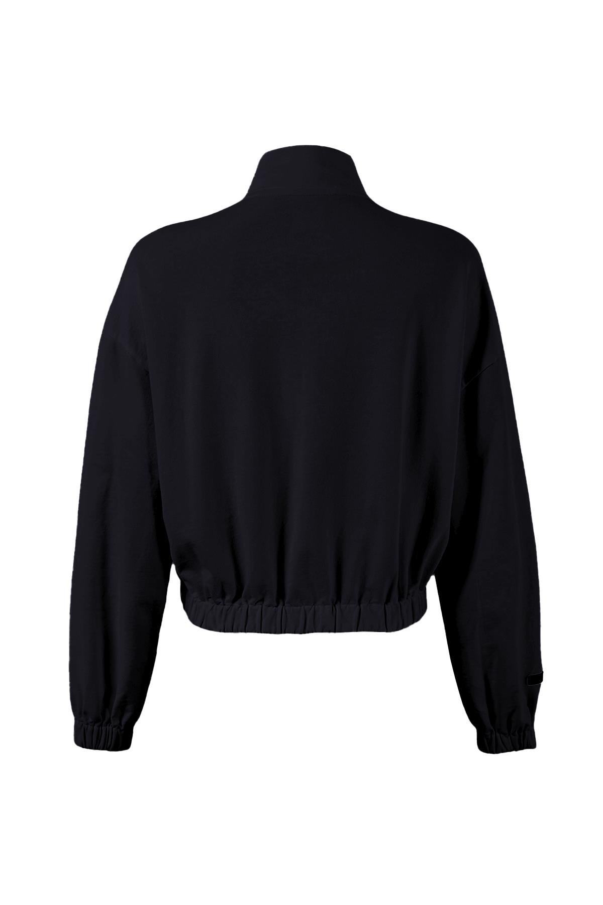 Maraton CASUAL Comfort Kadın Dik Yaka  Düşük Kol HYPE Siyah Eşofman Üstü 23958