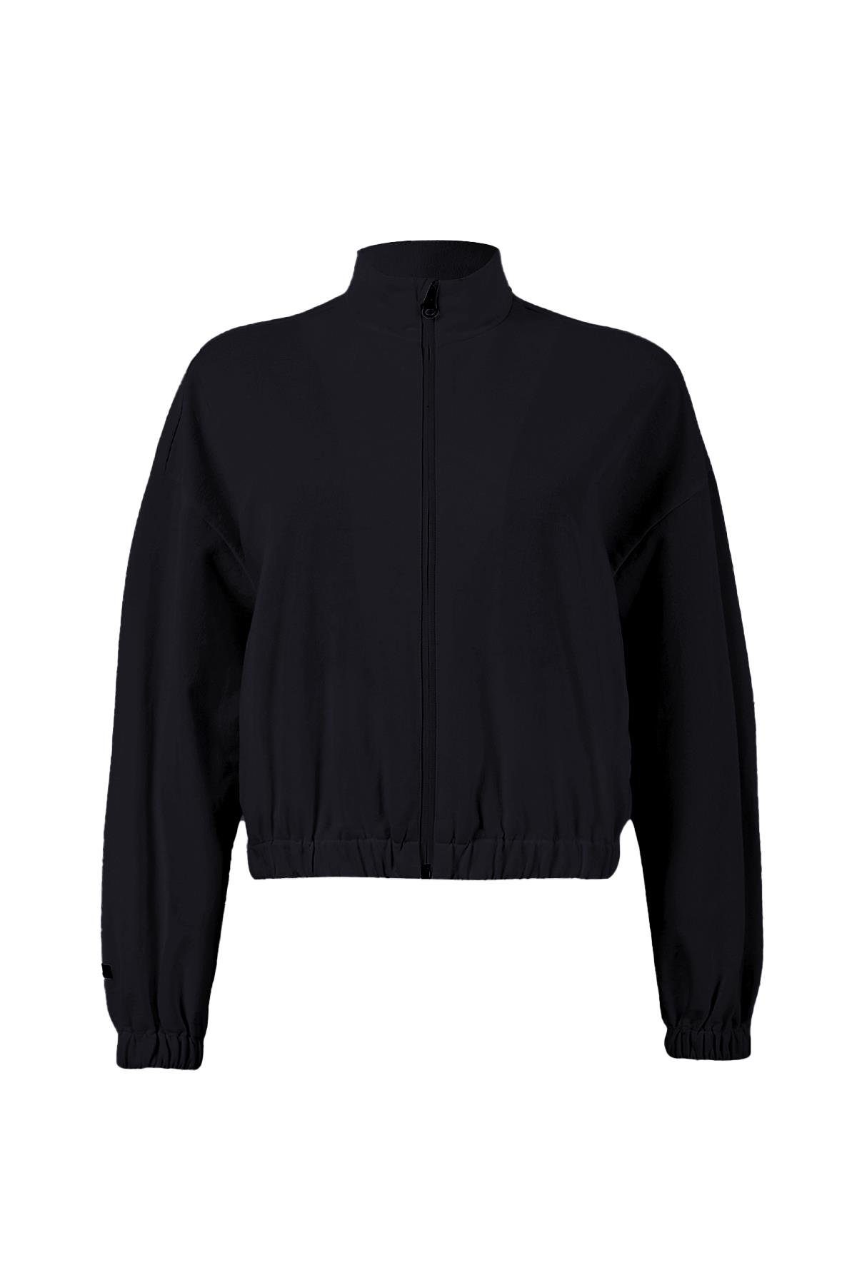 Maraton CASUAL Comfort Kadın Dik Yaka  Düşük Kol HYPE Siyah Eşofman Üstü 23958