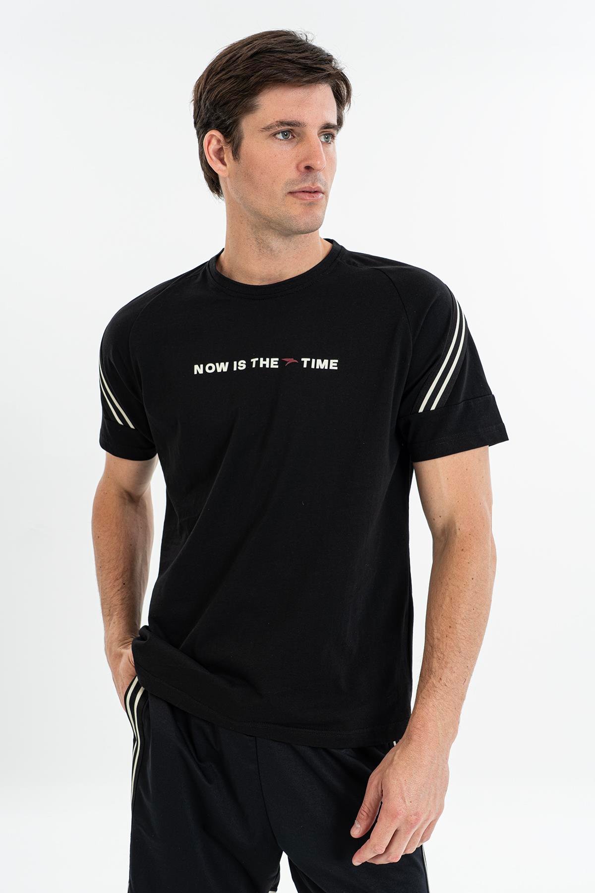 Maraton Comfort Erkek Bisiklet Yaka  Reglan Kol Siyah T-shirt 23881
