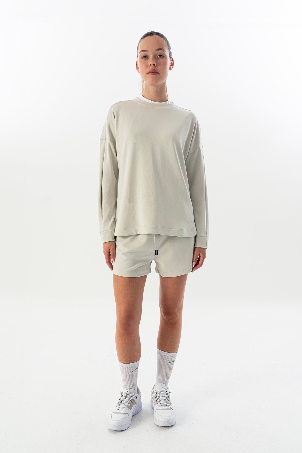 Maraton Comfort Kadın Bisiklet Yaka  Düşük Kol  Sweatshirt 23914