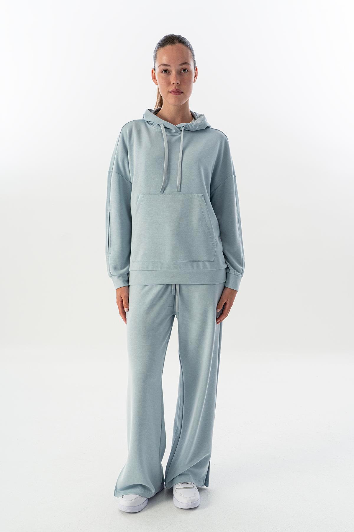 Maraton Comfort Kadın Kapşonlu  Düşük Kol  Sweatshirt 23859