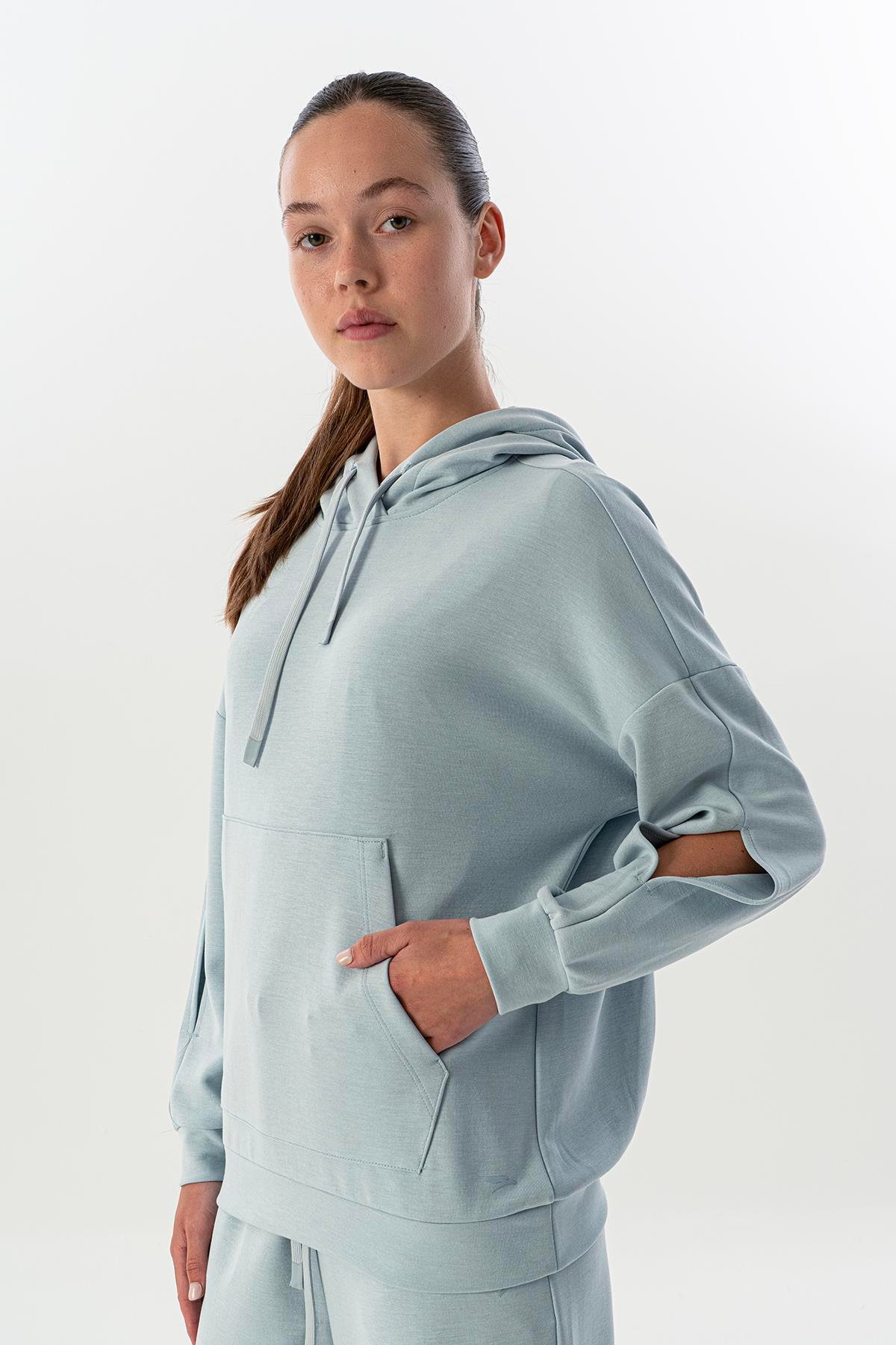 Maraton Comfort Kadın Kapşonlu  Düşük Kol  Sweatshirt 23859