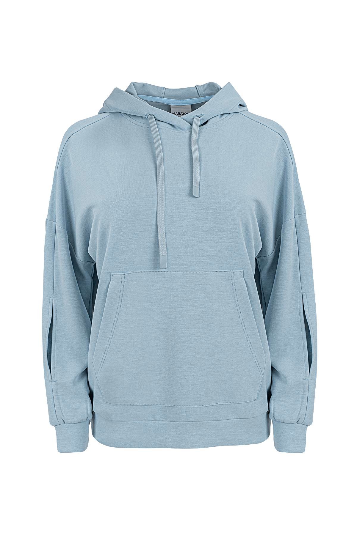 Maraton Comfort Kadın Kapşonlu  Düşük Kol  Sweatshirt 23859