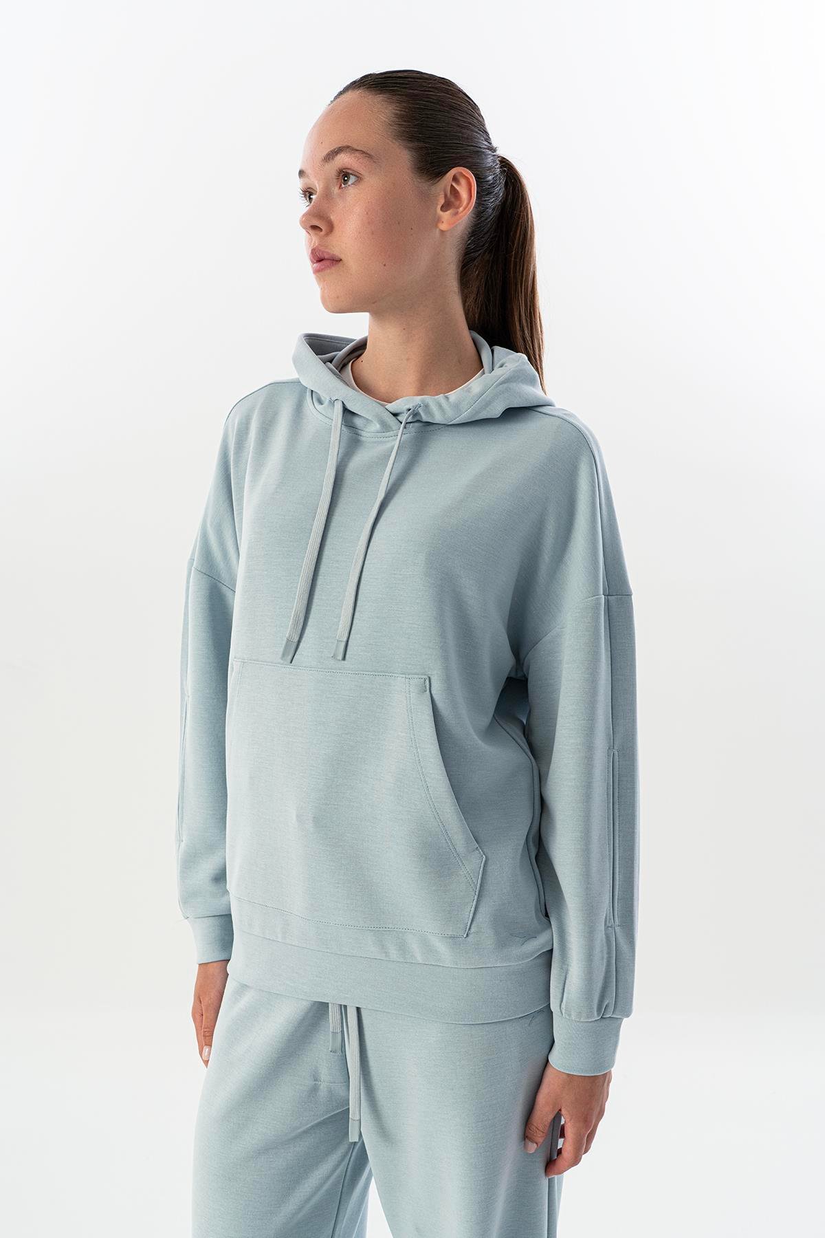 Maraton Comfort Kadın Kapşonlu  Düşük Kol  Sweatshirt 23859