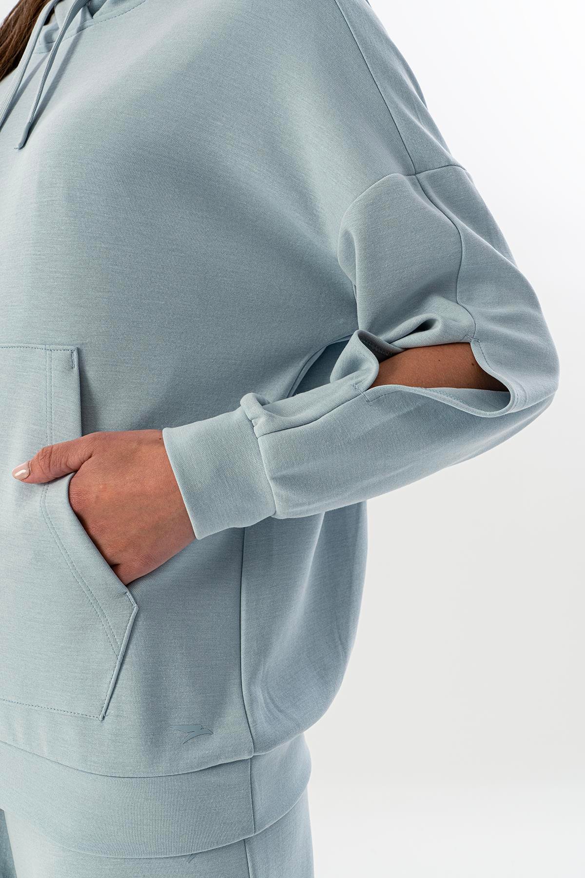 Maraton Comfort Kadın Kapşonlu  Düşük Kol  Sweatshirt 23859