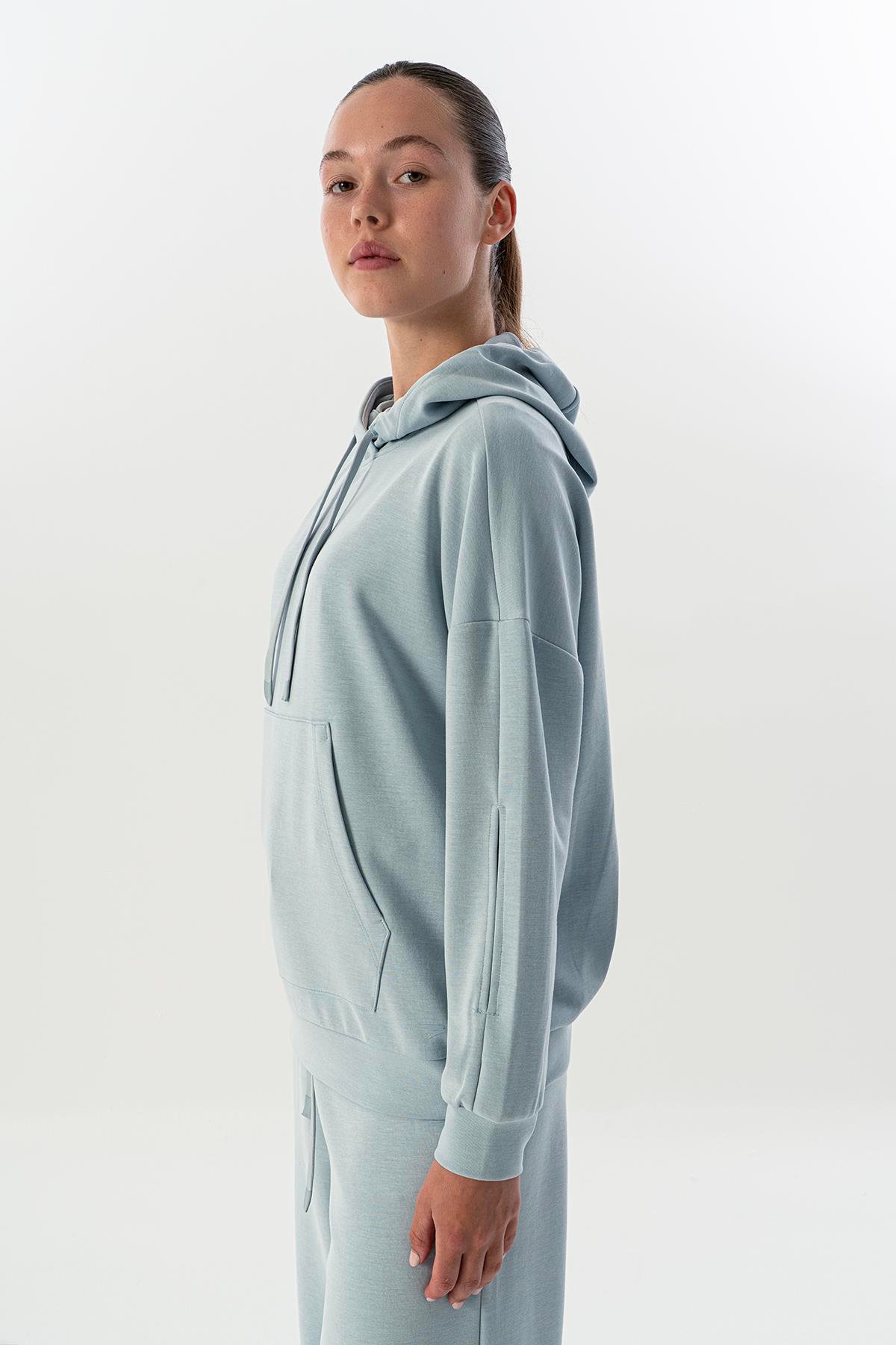 Maraton Comfort Kadın Kapşonlu  Düşük Kol  Sweatshirt 23859