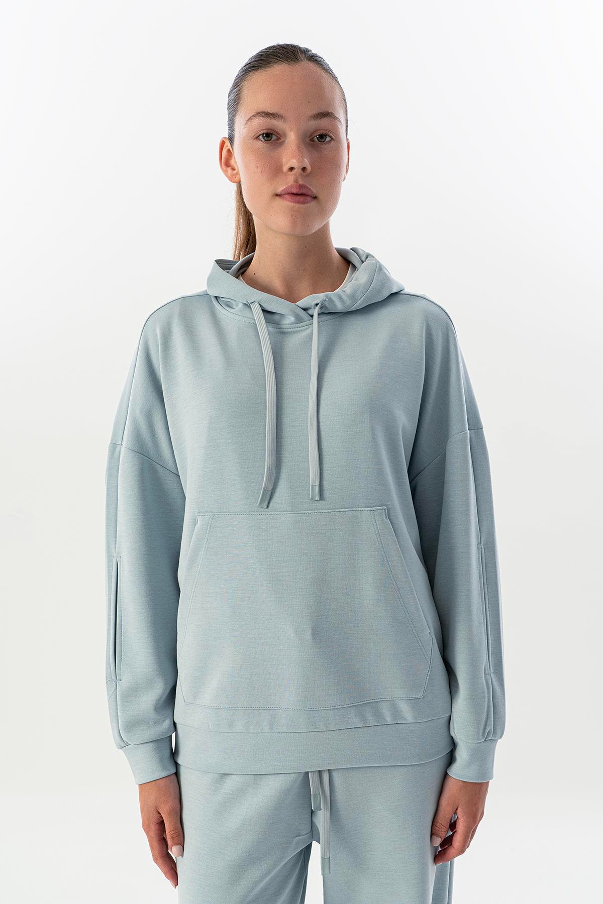 Maraton Comfort Kadın Kapşonlu  Düşük Kol  Sweatshirt 23859