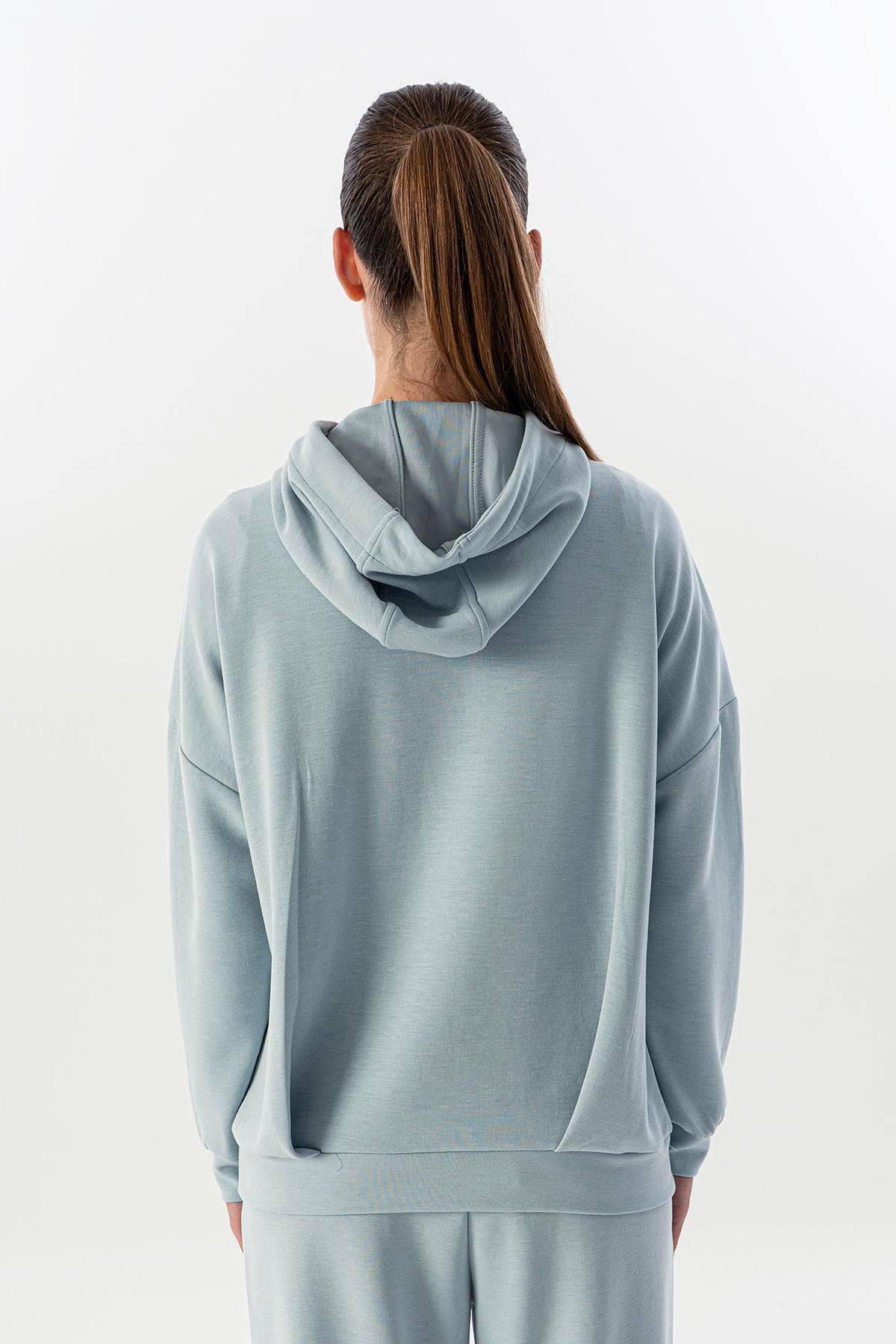 Maraton Comfort Kadın Kapşonlu  Düşük Kol  Sweatshirt 23859