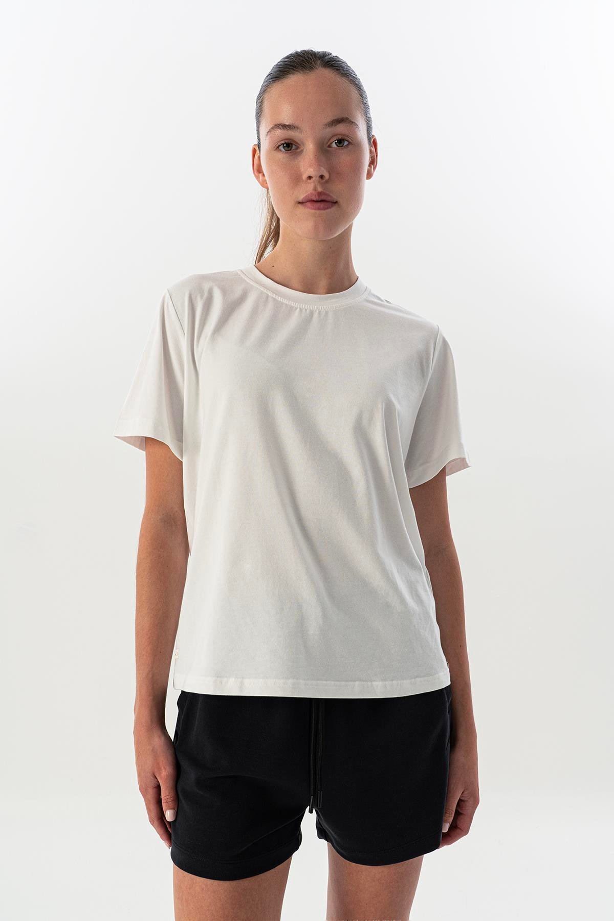 Maraton New Basic Kadın Bisiklet Yaka  Kısa Kol Beyaz T-shirt 23937
