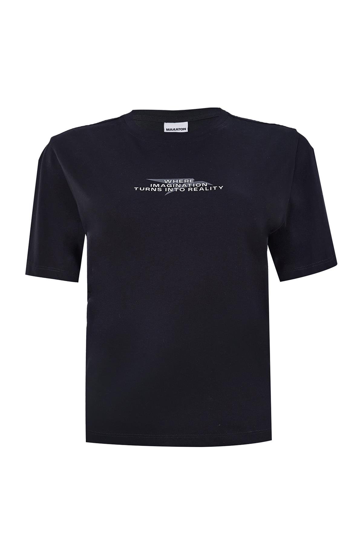 Maraton New Basic Kadın Bisiklet Yaka  Kısa Kol Siyah T-shirt 23825
