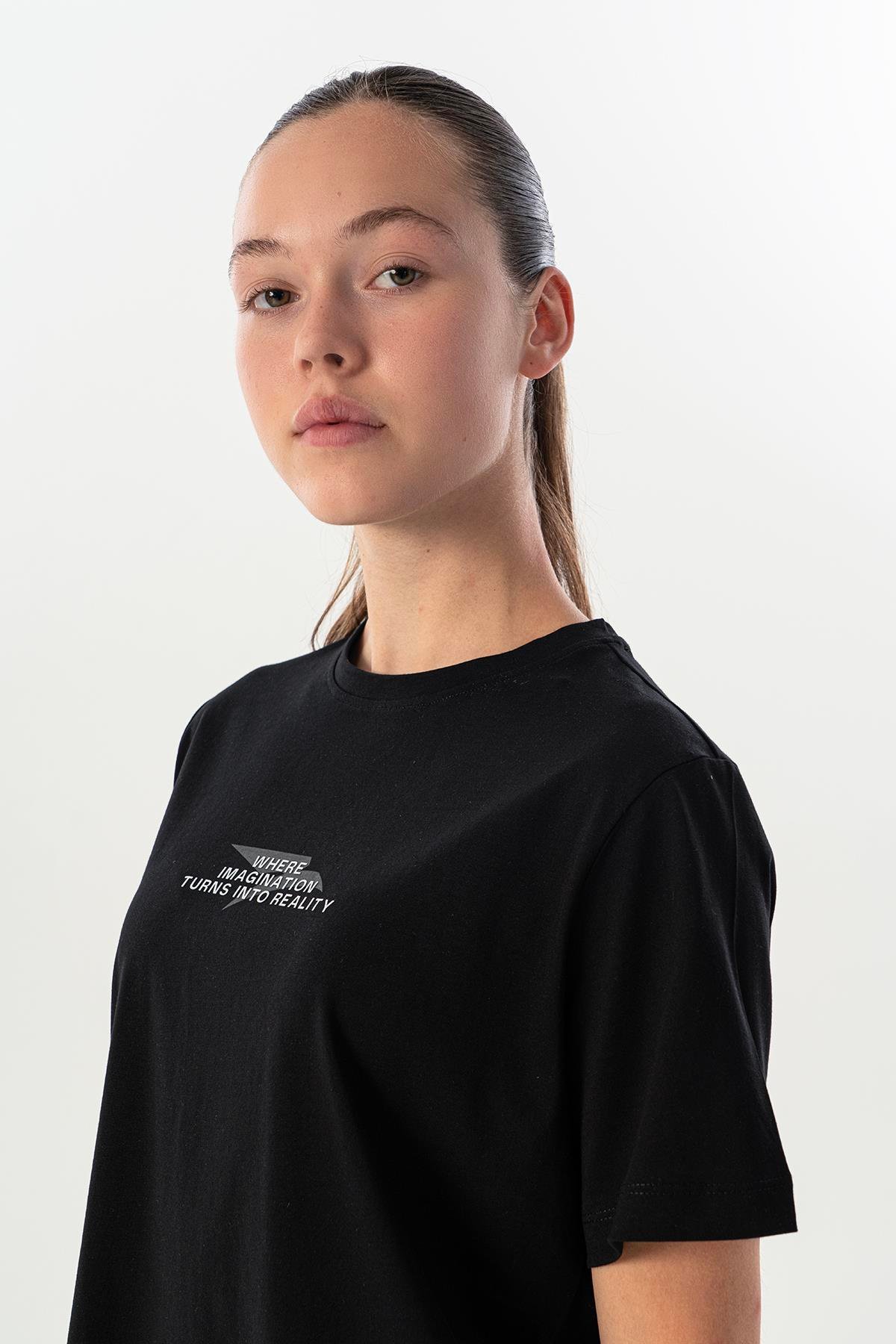 Maraton New Basic Kadın Bisiklet Yaka  Kısa Kol Siyah T-shirt 23825