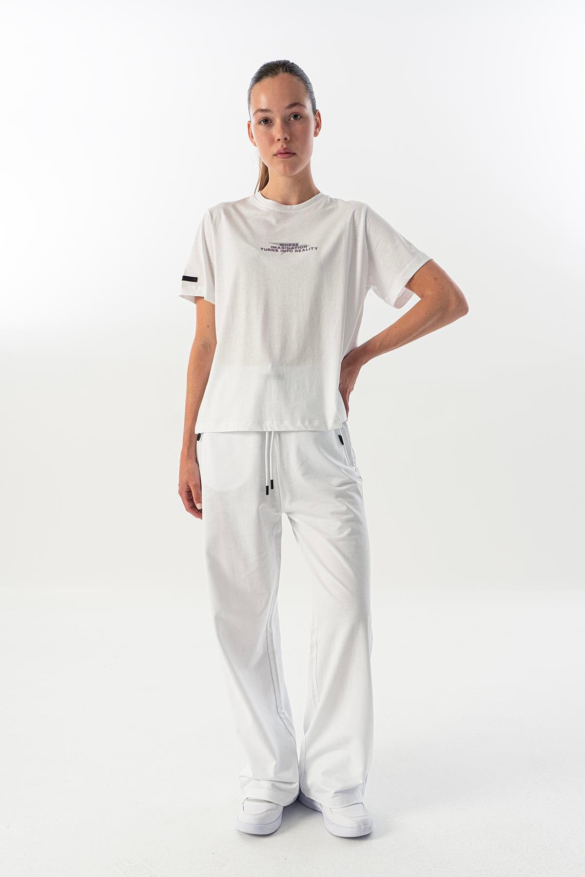 Maraton New Basic Kadın Bisiklet Yaka  Kısa Kol Beyaz T-shirt 23825