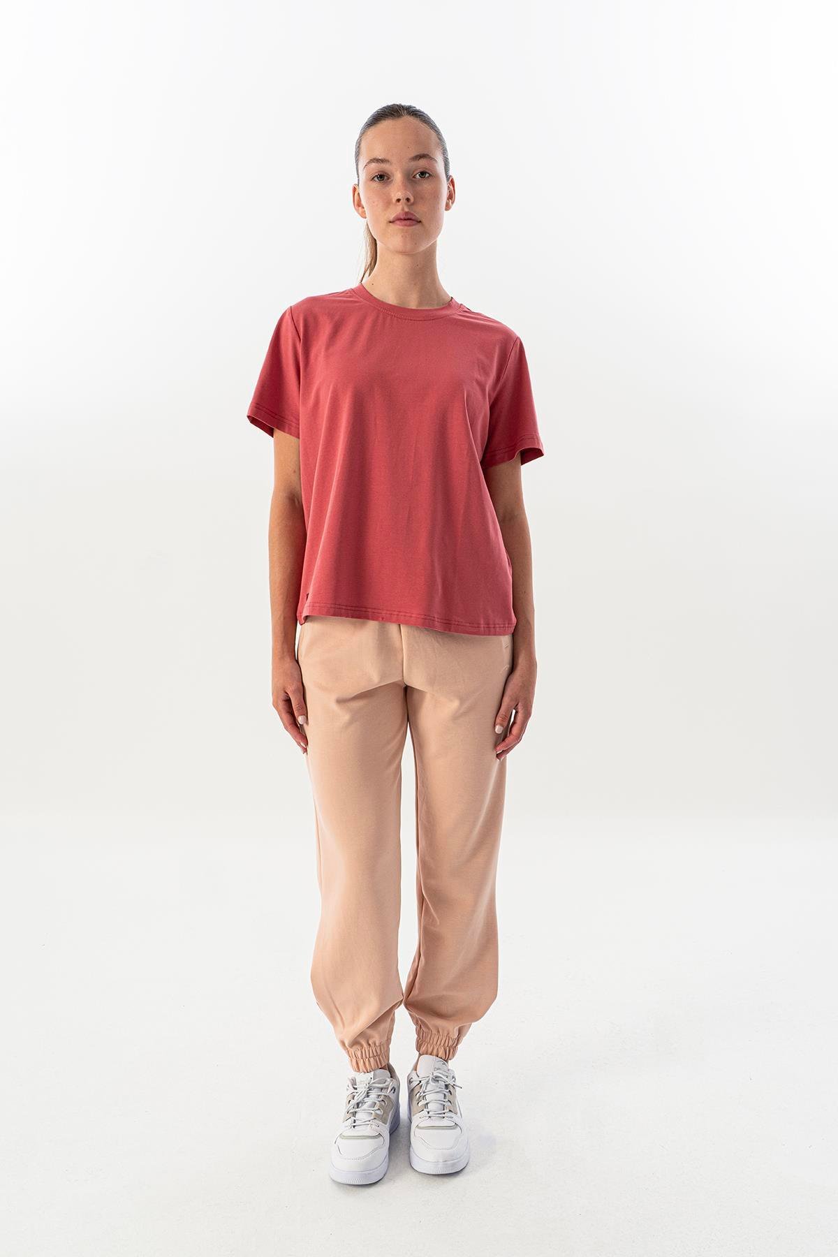 Maraton New Basic Kadın Bisiklet Yaka  Kısa Kol Gül Kurusu T-shirt 23937