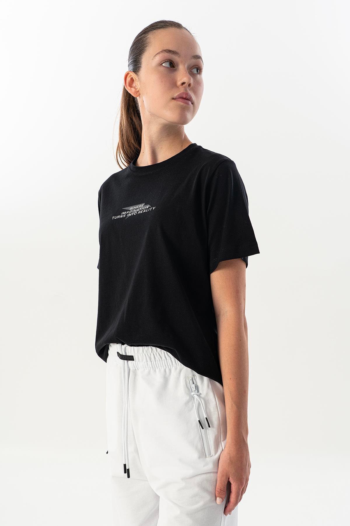 Maraton New Basic Kadın Bisiklet Yaka  Kısa Kol Siyah T-shirt 23825